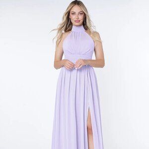 Azazie Lilac A-Line A-Line Ruched Chiffon Halter Dress, M/L